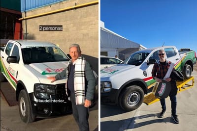 Héctor Laca, fundador y presidente de Facyt con Leoncio Alvarez, el ganador de la camioneta